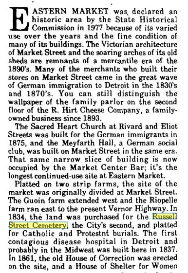 Eastern Market Was Built on the Old Russell Street Cemetery - detRussellCemNovember191978detnews