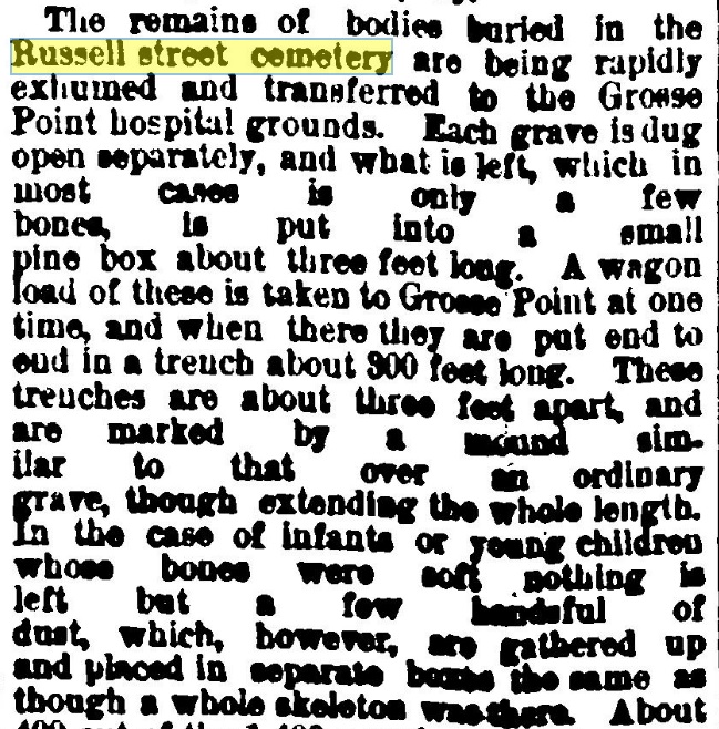 Eastern Market Was Built on the Old Russell Street Cemetery - detRussellCemOctober301882detnews