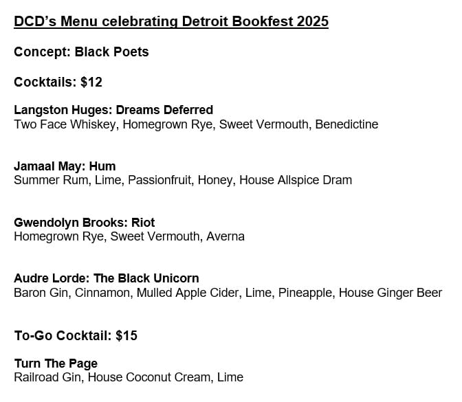 Detroit Bookfest Afterparty @ Detroit City Distillery this Sunday, July 20th Image 3 Detroit Bookfest Afterparty @ Detroit City Distillery this Sunday, July 20th - dcdmenu